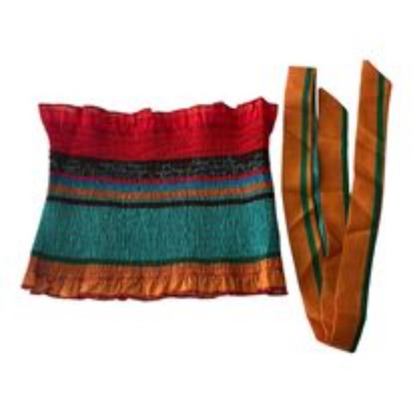 NWT Micas Top Pants Set Multicolored Stripes Knot Front Tube Top Wide Leg - Picture 4 of 11